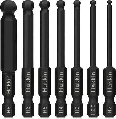 Hakkin 7Pcs Ball End Allen Key Bit Set S2 Steel Hex Bits 1/4 Hex Shank Magnetic - Image 1 of 4