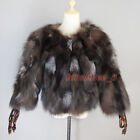 Women's Silver Fox Fur Short Coat Luxury Real Fox Fur Jacket Winter Warm Outwear