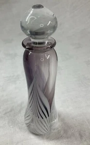 Vintage Hand Made Glass Lidded Perfume Scent Bottle Decorated White Purple Groom - Picture 1 of 17