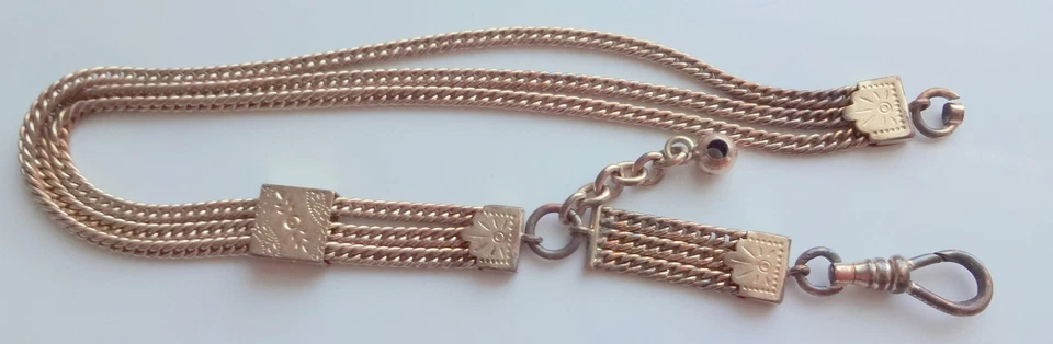 Antique Men's Rose Gold Filled Triple Slide Rope Chain Pocket Watch Fob Charm  - Image 1 of 4