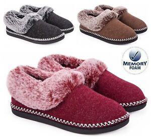 Ladies Memory Foam Slippers Faux Fur Winter Warm Full Collar Boots Shoes Size