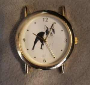Orologio vintage anni 80 Boston Terrier quadrante cane, cassa tono oro 31mm - GIAPPONE, funzionante - Foto 1 di 7