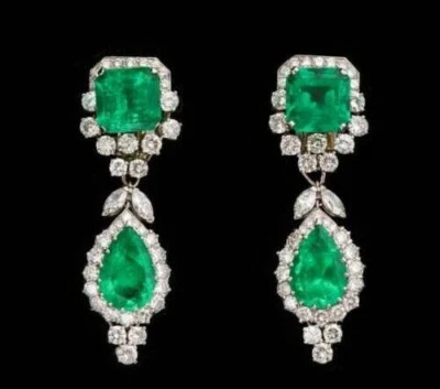 Extraordinary "Day and Night" Colombian Green Lab Created Emerald Women Earring - Image 1 of 4