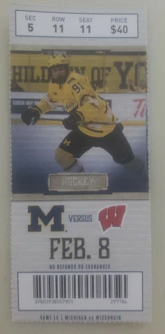 2019 - 2020 Michigan Wolverines vs Wisconsin Badgers Hockey Ticket Stub Cover