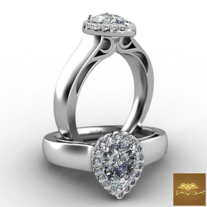 French U Pave Halo Filigree Design Pear Diamond Engagement Ring GIA H VVS2 0.7Ct - Picture 1 of 6