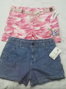 Girl Shorts. Pink camo Sears 12, Faded Glory denim 14 1/2 Summer Pool Clothes - Picture 1 of 8