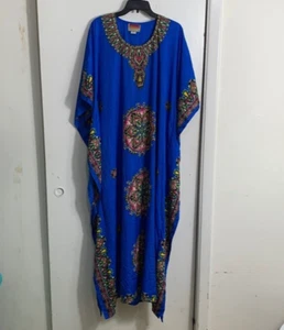 Sameera Fashions Caftan Kaftan Womens Size M Blue Rhinestone Mandala Half Sleeve - Picture 1 of 24