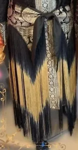 BLACK& GOLD GODDESS GHAWAZEE REN ATS TRIBAL GYPSY BOHO GHAWAZEE SILK FRINGE BELT - Picture 1 of 2