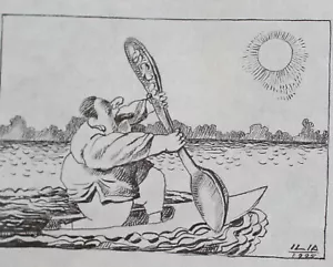 1995 small Ink drawing surrealist caricature signed - Picture 1 of 9