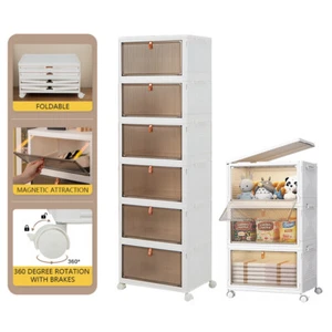 1-6 Pack Collapsible Storage Cabinet Box Organizers&Storage Containers w/ Wheels - Picture 1 of 18