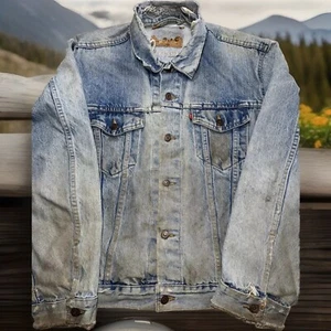Vintage Levi's Denim Jeansjacke 70506 Made USA Größe 46 Distressed Thrashed - Bild 1 von 21