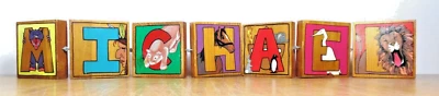 Beautifully Hand-painted Children's Illuminated Animal Alphabet tiles: "MICHAEL" - Image 1 of 4
