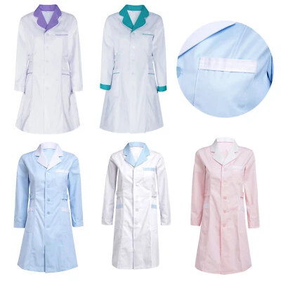 Womens Doctor Dress Lapel Lab Coat Beautician Nurse Uniform Professional Jacket - Image 1 of 4