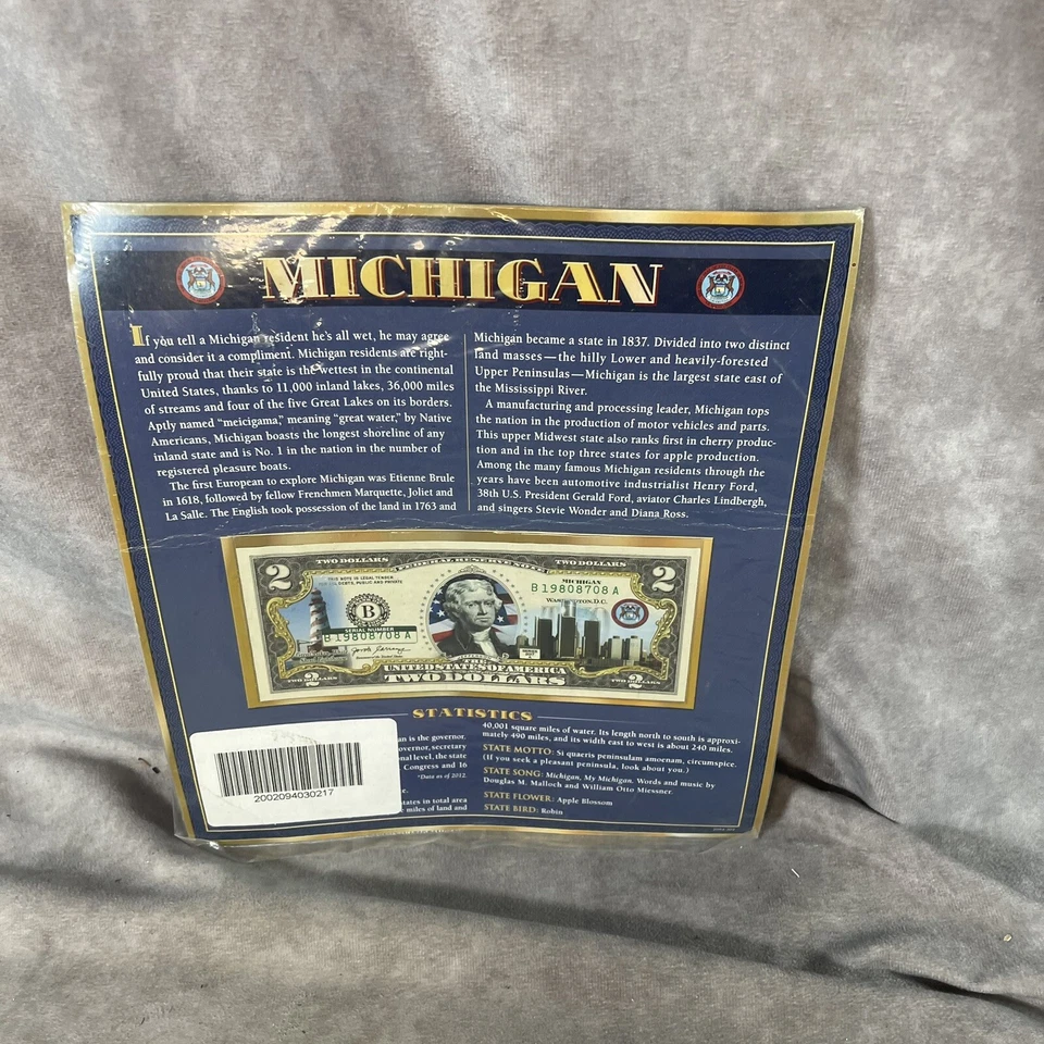 2012 2 Dollar Bill Michigan State Note Colorized - Image 1 of 3