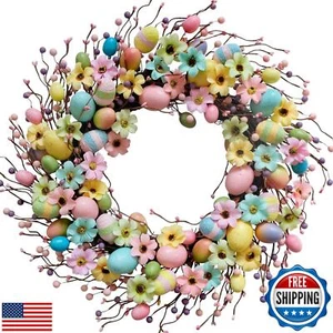 vivimemo Easter Wreaths 20 inch Spring Easter Artificial Eggs Flowers Berry W - Picture 1 of 5