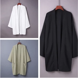Herren japanischer Mantel Kimono Top Jacke lange Strickjacke Yukata lose Retro Outwear - Bild 1 von 15
