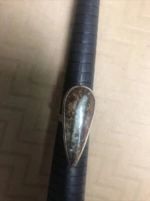 Anillo de plata de ley maciza 925 con piedras preciosas crisoprasa de roca talla 8 Foto 1 de 4