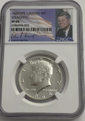 1964 NGC PF69 Proof Type 1 Straight G Silver Kennedy Half JFK Coin Signature 50c - Image 1 of 3