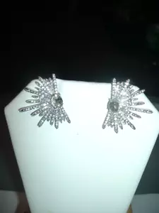 ABSTRACT Edgy SPIKES Crystal HALF SUN SHAPE Betsey Johnson Pierced EARRINGS - Picture 1 of 7