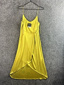 Women Dress Size 12 Topshop Mustard Asymmetric Spaghetti Strap Crepe Front Drape - Picture 1 of 16