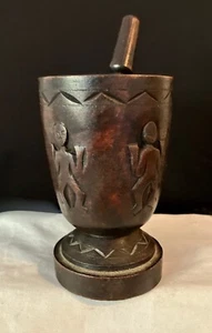 Hand Carved Relief African Mortar and Pestle - Picture 1 of 5