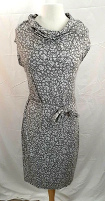 Merona Womens  S Taupe Gray S/S Floral Rayon Blend Cowl Neck Midi Dress Stretch - Image 1 of 4