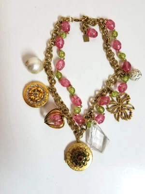 JOHN WIND Collar de medallón de encanto romántico de arte máximo Cuentas rosas y verdes gruesas  Foto 1 de 4