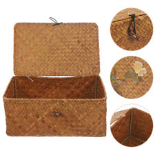 Woven Seagrass Storage Box with Lid - Embroidered Flower Design-RS