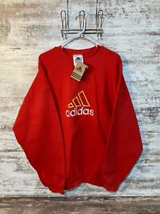 Felpa pullover girocollo Adidas vintage anni 90 uomo XL rossa ricamata grande logo USA - Foto 1 di 12