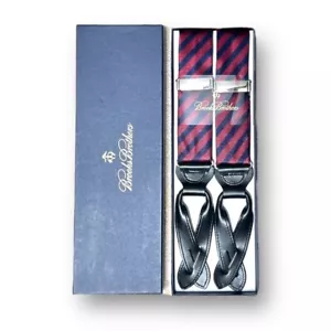 NUEVO Tirantes Brooks Brothers Rayas Rojo Azul Tirantes Extremos de Cuero Ajustables - Imagen 1 de 4