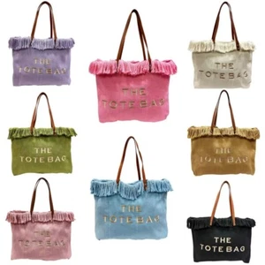 XL bag shopper summer beach bag canvas leather strap summer colors tote bag - Picture 1 of 41