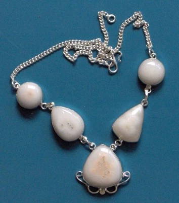 COLLAR DE PLATA 925 MACIZA DE 19" CUARZO SOLAR BLANCO, ¡BONITO! REALMENTE BONITO! Foto 1 de 2