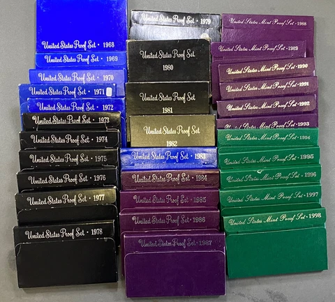 1968 - 1998 S PROOF US Sets Lot of 31 Sets Box/COA Pre-Owned Boxes Couple Silver Cover
