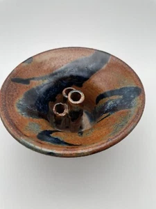 Ikebana 3 Flutes Studio Pottery Vase Bowl Artisan Stoneware Earthtones - Picture 1 of 11