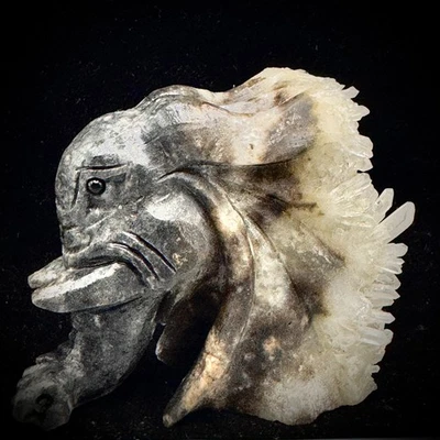 Escultura cabeza de elefante racimo de cristal 576 g tallada a mano éxito suerte energía Foto 1 de 4