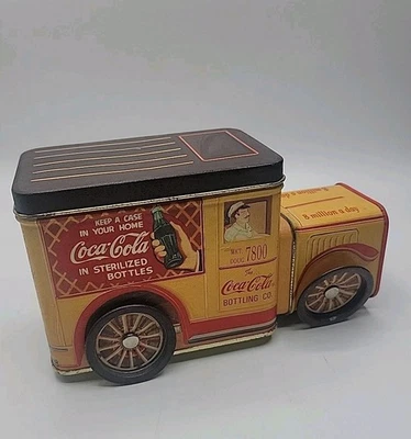 Coca Cola Delivery Yellow Truck Shaped  Collector Tin Storage Box Coke Vtg 1995  - Image 1 of 4