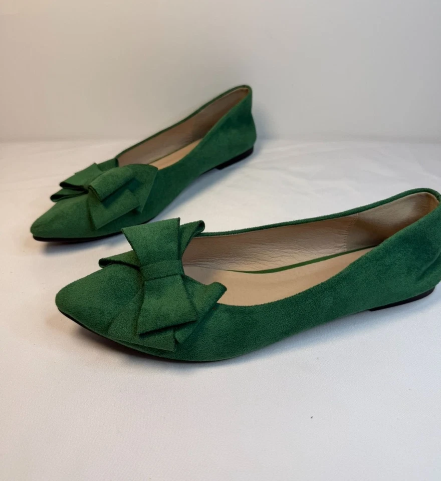 Zapatos planos de ballet para mujer talla 12 verde pajarita imitación gamuza cómodos oficina preppy Foto 1 de 4