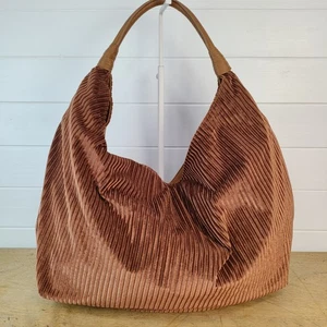 Anthropologie Women's Rust Copper Orange Corded Velvet Slouchy Tote Bag Boho - Picture 1 of 19