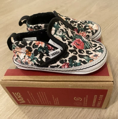 Детская кроватка Vans без шнуровки V леопард цветочный крючок и петля размер США 4 обувь для младенцев - Изображение 1 из 4