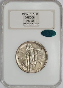 1939-S Oregon Trail Silver Commemorative Half Dollar 50c Fatty NGC MS65 CAC Bean - Picture 1 of 2