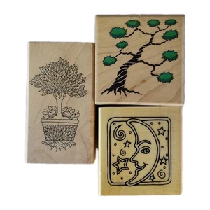 Rubber Stamps 3pc Tree Nature Moon Celestial Stamp Lot New  - Picture 1 of 3