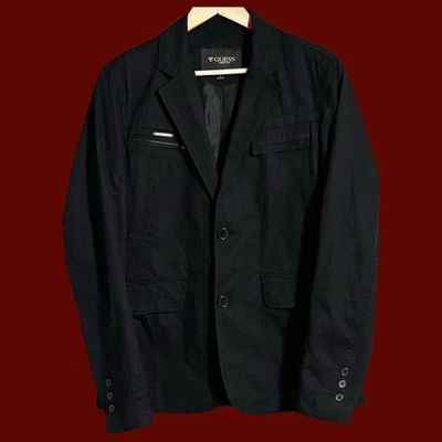 Blazer RARO Vintage Único 🔻Adivina Negro sobre Negro a Rayas Talla S Para Hombre/Unisex Foto 1 de 4