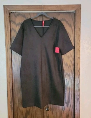 NEW Womans SPANX 1X faux suede column dress classic black - Image 1 of 3