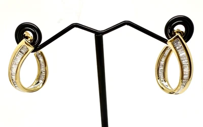 1:00 CTW 14k Yellow Gold Inside Out Baguette Diamond Earrings w/Card Appraisal - Image 1 of 4