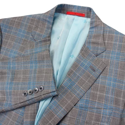 ISAIA Gregory Mens 44R Blue Gray Plaid Cashmere Silk Linen Blazer Sport Coat - Image 1 of 4