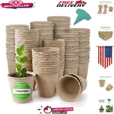 Macetas de turba orgánicas de 3 pulgadas para plántulas - 120 unidades con etiquetas de plantas incluidas Foto 1 de 4