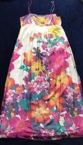 Zara Pink Floral Silk Maxi Spaghetti Straps Lined Dress - Sz XL - Picture 1 of 4