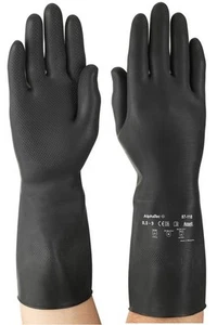 Ansell Marigold AlphaTec 87-118 Heavy Duty Black Latex Rubber Gloves Long Cuff - Picture 1 of 3