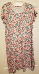 Ladies LANDS END Pink Floral Cap Slv Jersey Knit Dress, size L - Picture 1 of 1