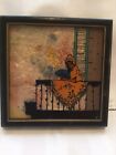 Vintage Silhouette Reverse Painting Glass Woman  With Fan On Balcony